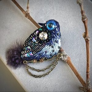 Artisan Embroidered Bird Brooch | Textile Art Pin